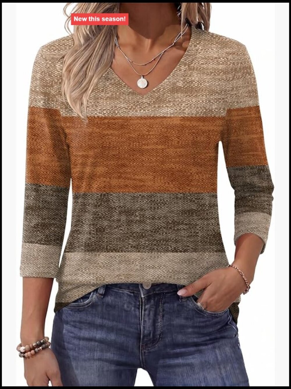 Womens Blouse 3/4 Length Sleeve V Neck Basic T-Shirts Spring Summer Cute Tunic